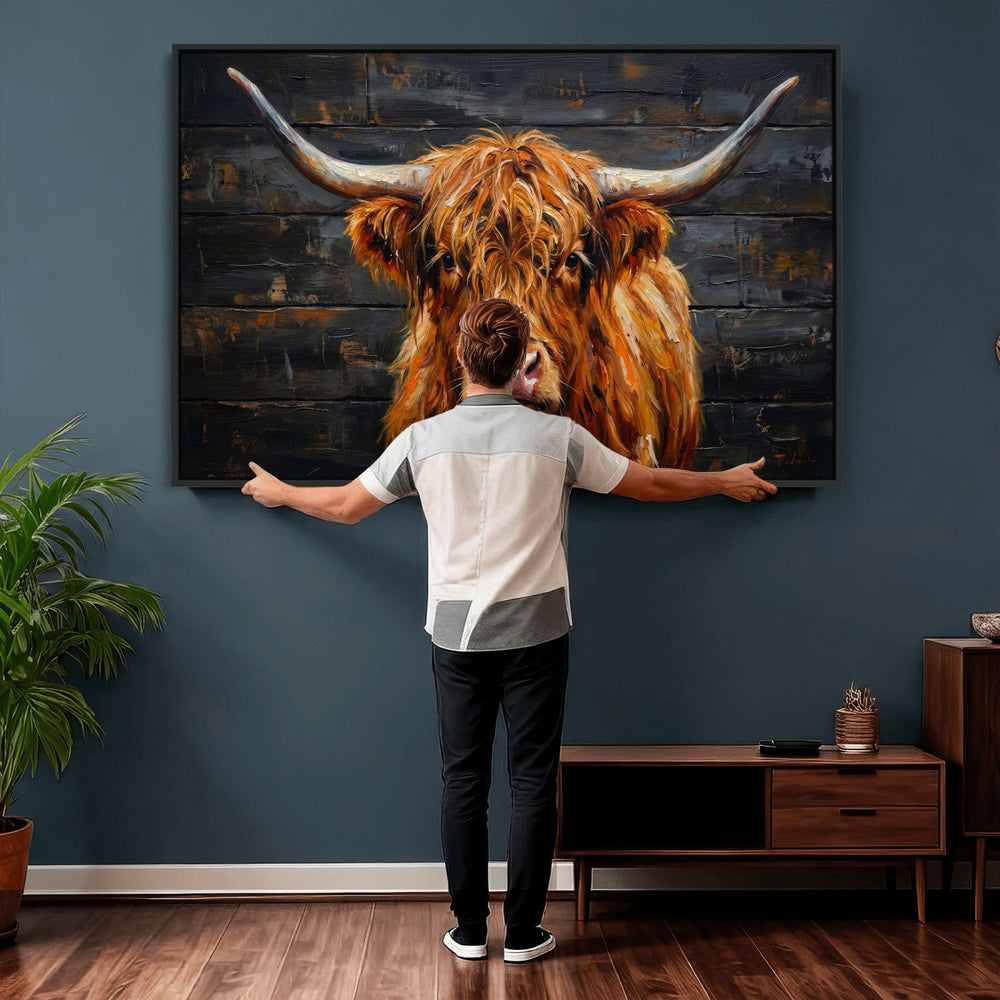 Highland Cow Wall Art Canvas Print, Rustic Farm Animal