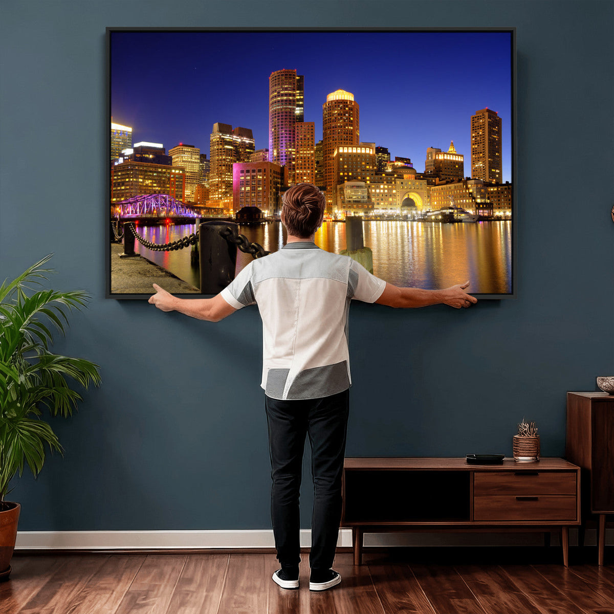 Boston Wall Art Canvas Print, Boston City Downtown Night