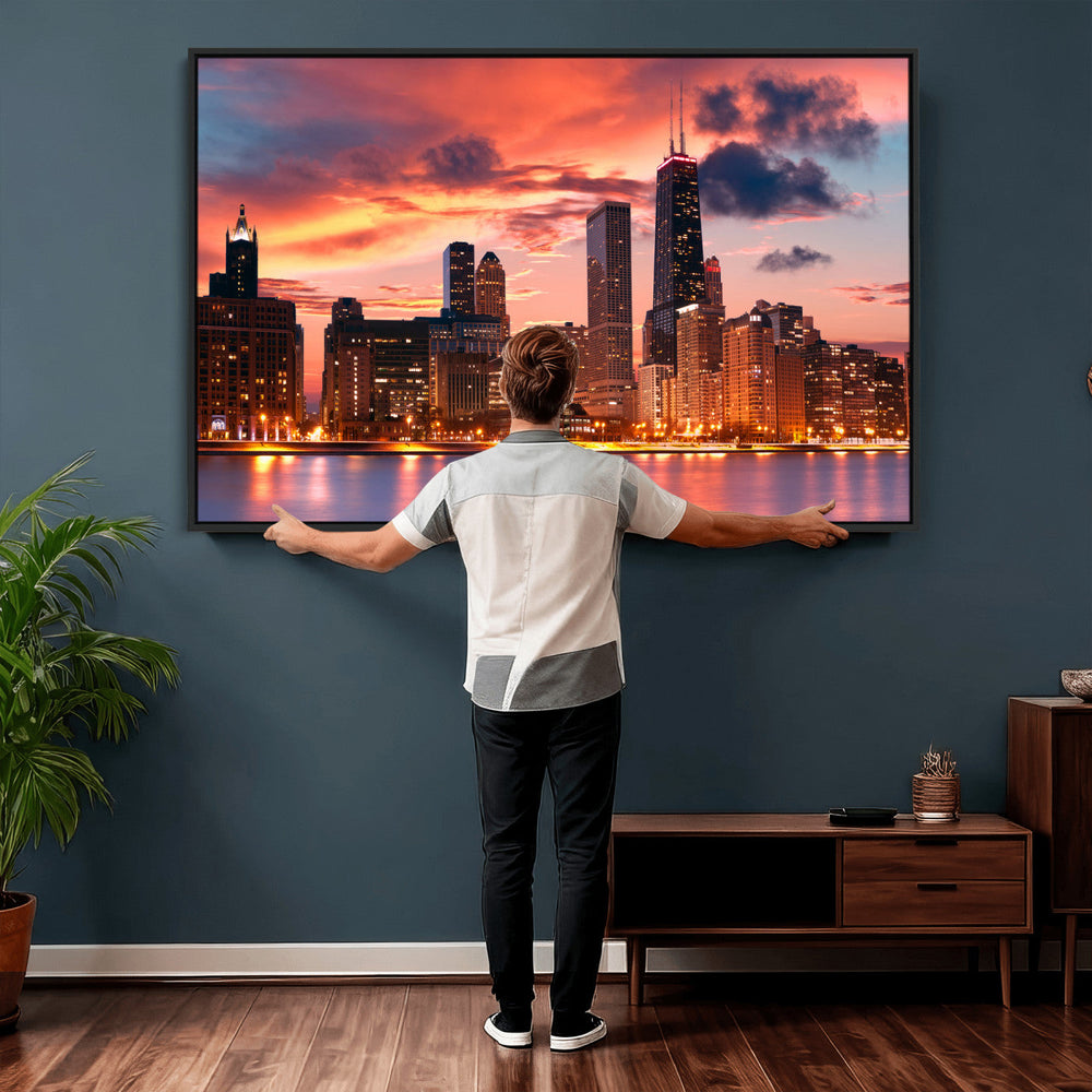 Chicago Wall Art Canvas Print - Chicago City Downtown Night