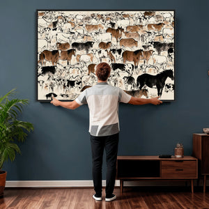 Farmhouse Animals Horse Longhorn Cow Wall Art Canvas Print -