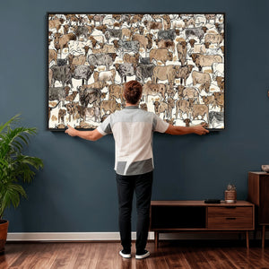 Abstract Longhorn Wall Art Canvas Print - Cow Animal Drawing