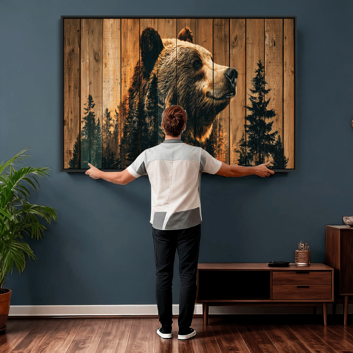 Rustic Bear Wall Art Canvas Print – Woodland Wildlife