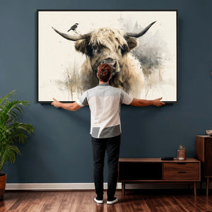 Abstract Highland Cow Wall Art Canvas Print, Rustic Farm