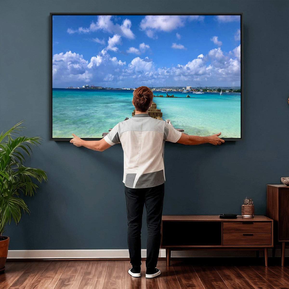 Caribbean Ocean Pier Seascape Wall Art Canvas Print,