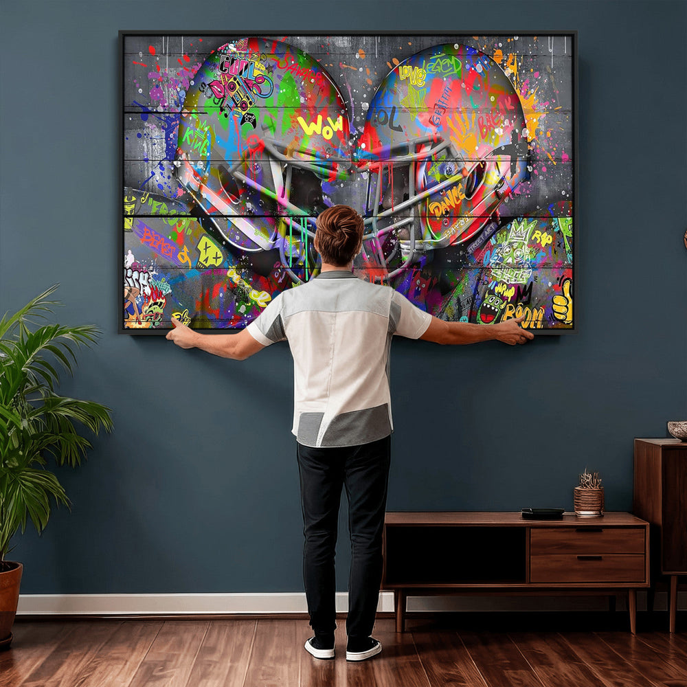 Graffiti Football Helmets Wall Art Canvas Print, Urban