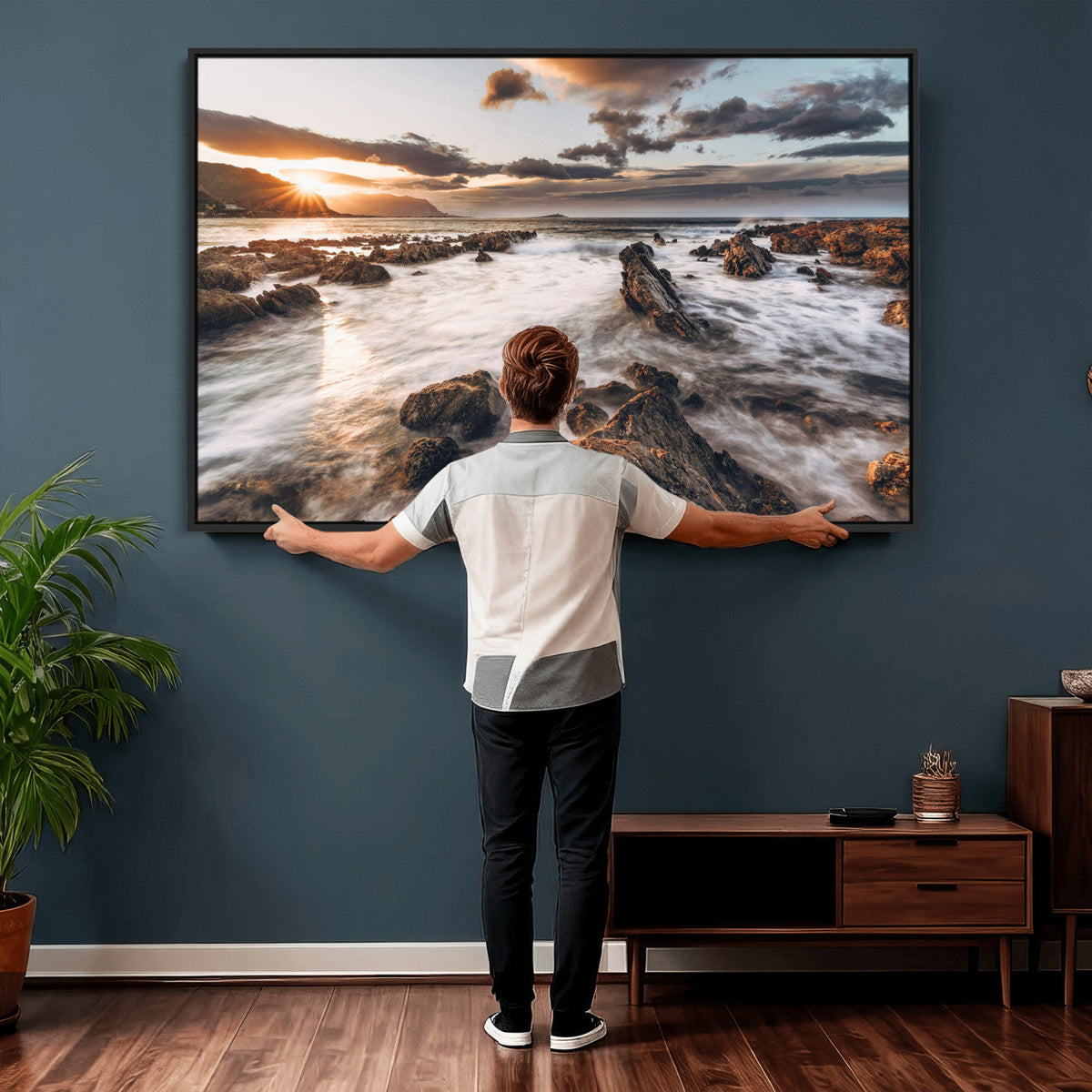 Rocky Coast Ocean Sunset Wall Art Canvas Print, Dramatic
