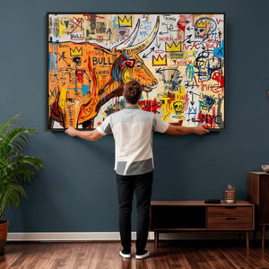 Basquiat Style Bull Graffiti Wall Art Canvas Print, Street