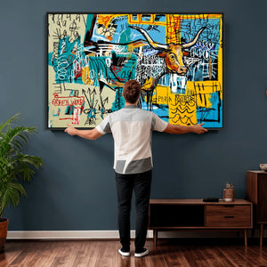 Basquiat Style Bird Bull Graffiti Wall Art Canvas Print,