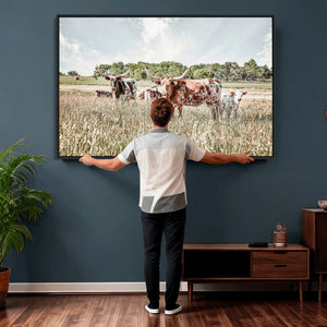 Texas Longhorn Cattle Wall Art Canvas Print, Rustic Ranch