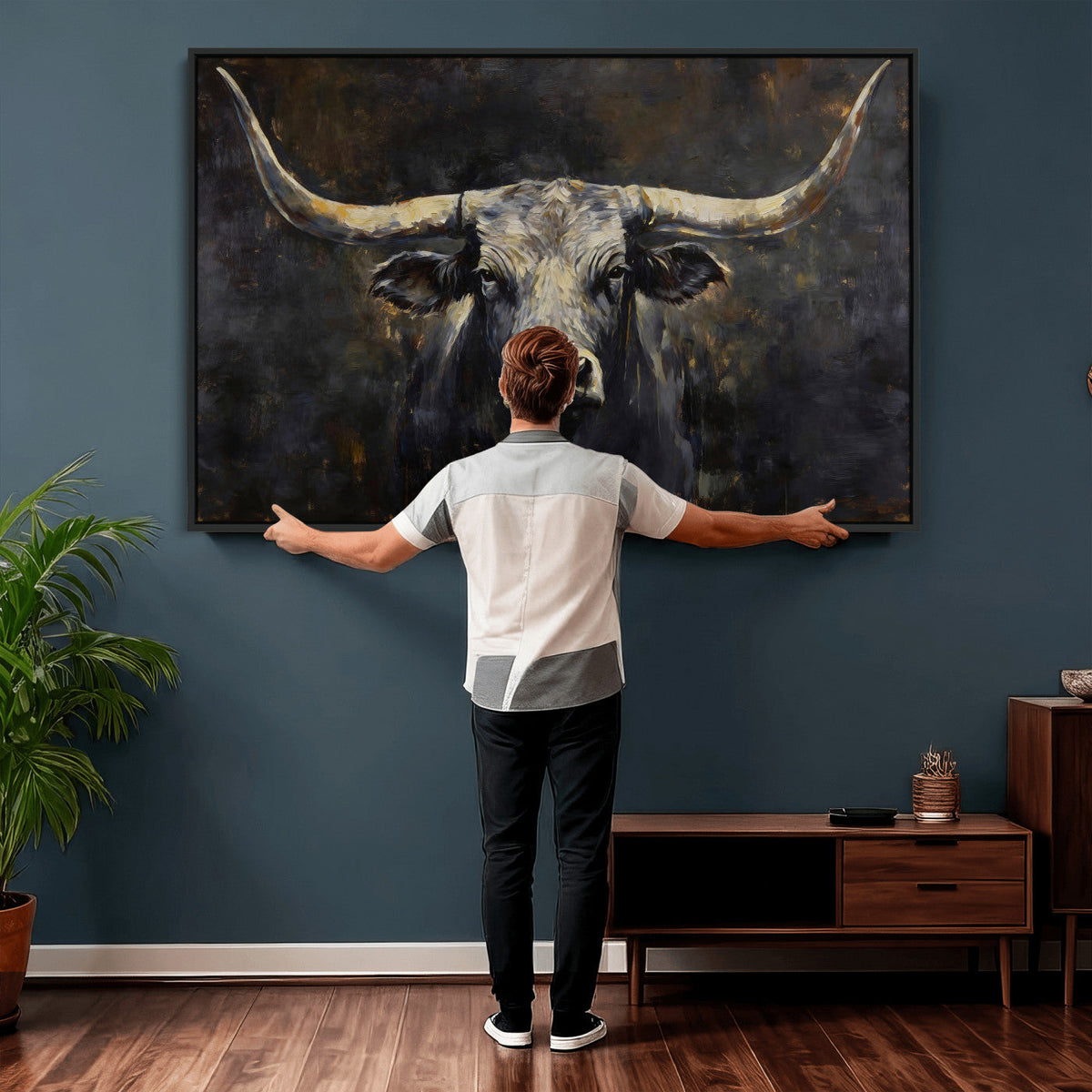 Rustic Longhorn Bull Wall Art Canvas Print – Vintage Western