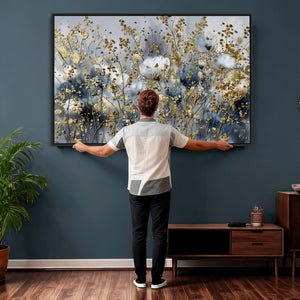 Abstract Floral Wall Art Canvas Print – Gold and Blue