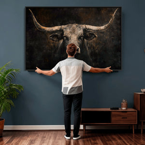 Vintage Longhorn Bull Wall Art Canvas Print – Rustic Western