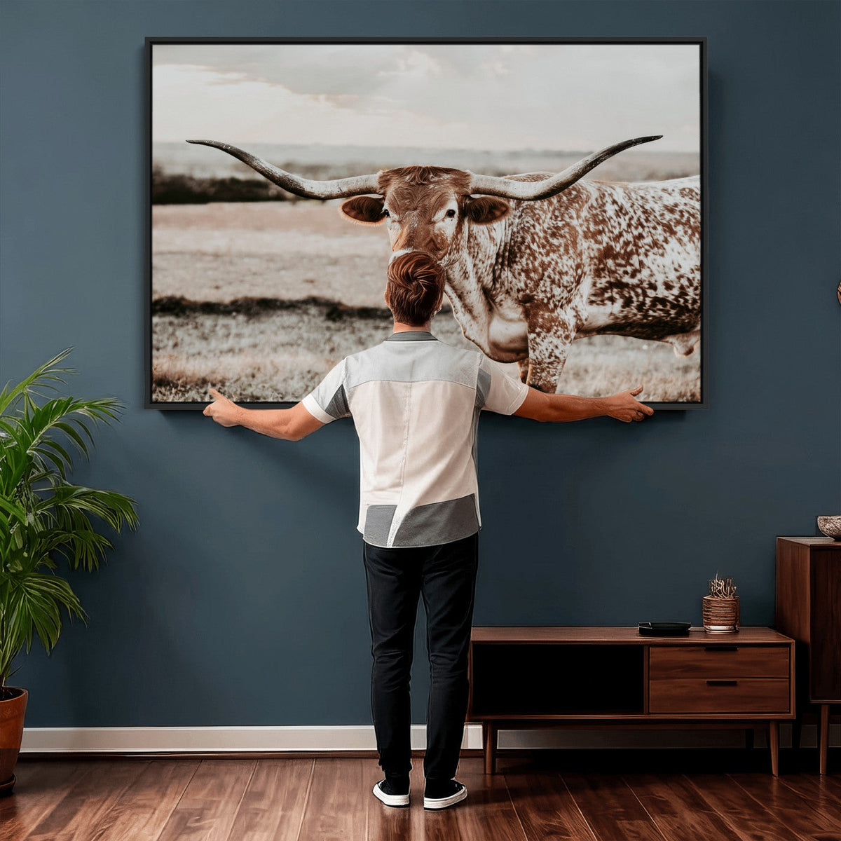 Texas Longhorn Bull Rustic Wall Art Canvas Print