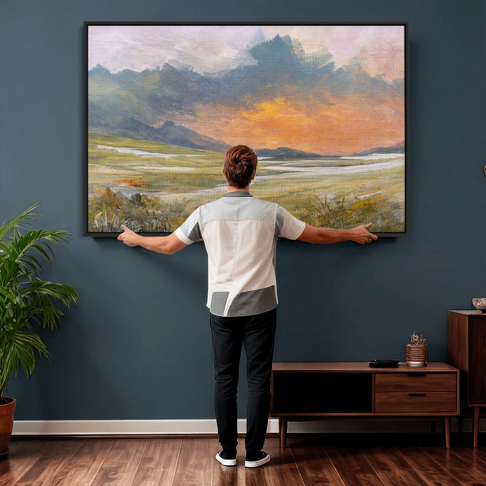 Mountain Sunset Wall Art Canvas Print Vintage Landscape