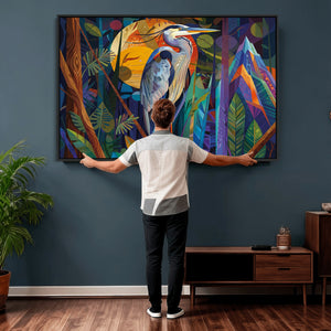 Colorful Heron Wall Art Canvas Print Tropical Bird Abstract