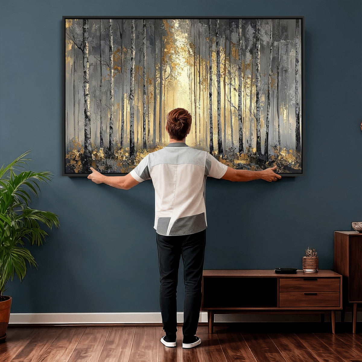 Abstract Birch Forest Wall Art Canvas Print – Modern Neutral