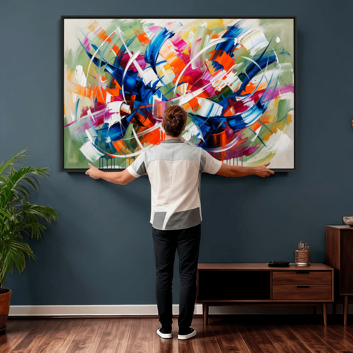 Geometric Abstract Wall Art Canvas Print, Orange Blue