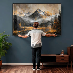 Mountain Lake Canvas Wall Art — Rustic Forest Landscape