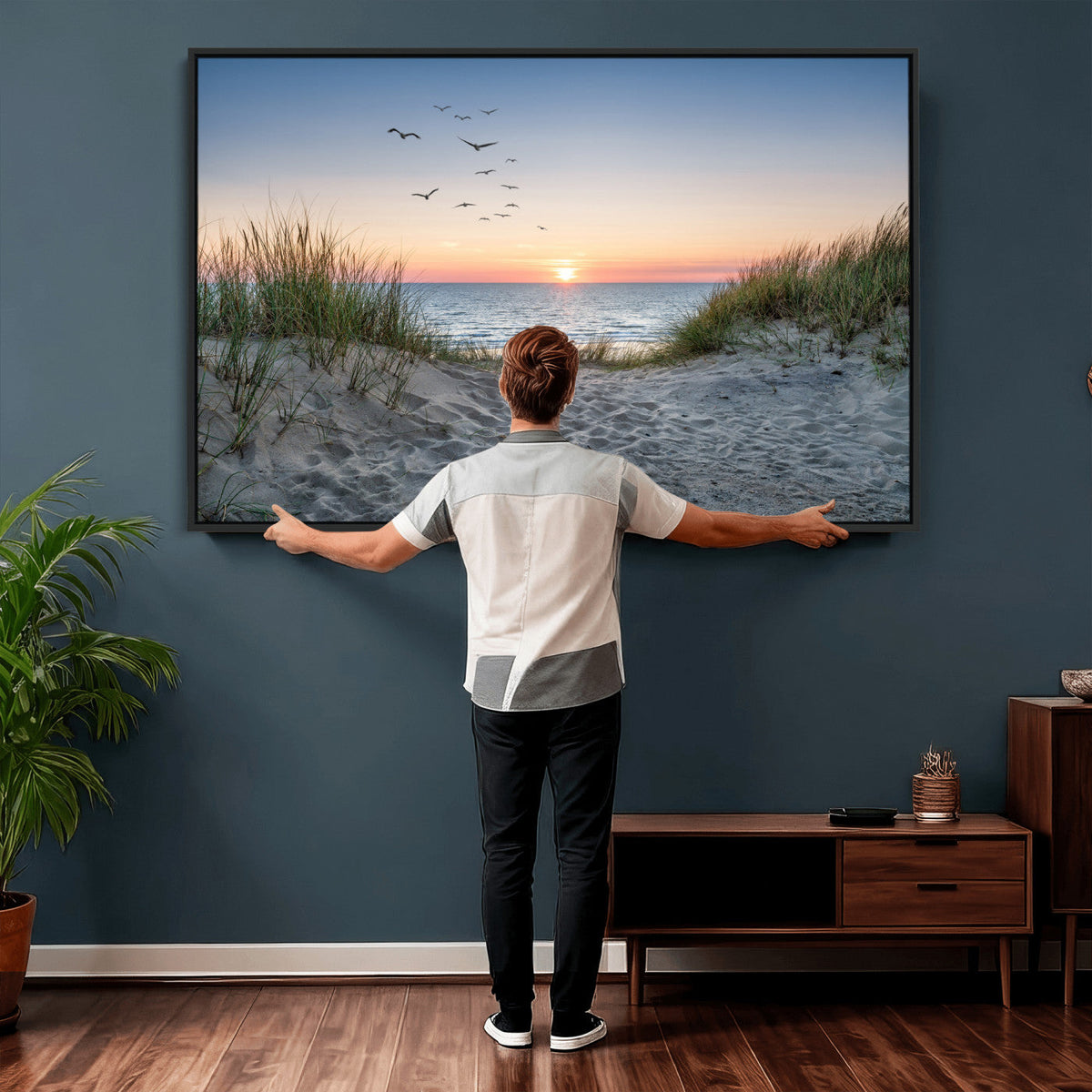 Sandy Dune Path Sunset Canvas Wall Art — Seagulls Beach