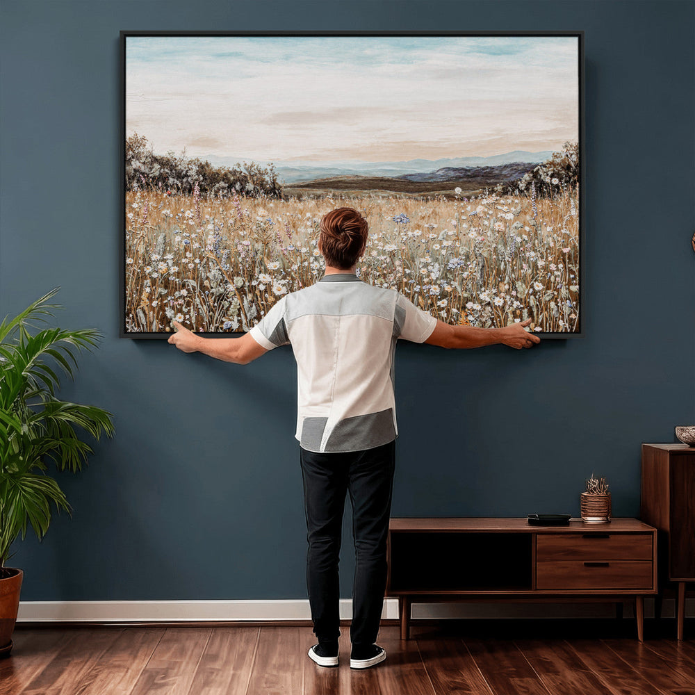 Neutral Wildflower Field Canvas Wall Art — Beige Earth Tone
