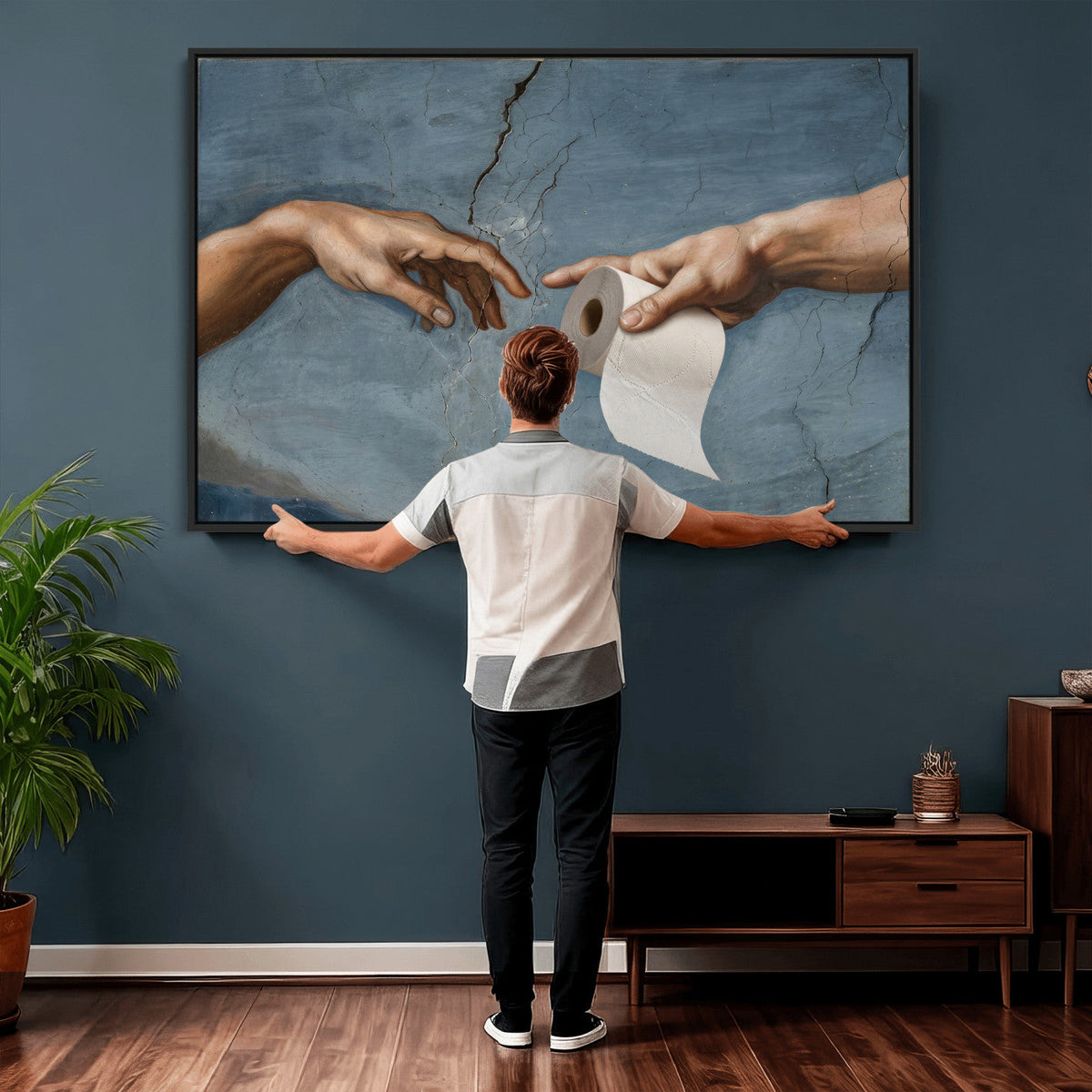 Funny Bathroom Canvas Wall Art, Michelangelo Creation of