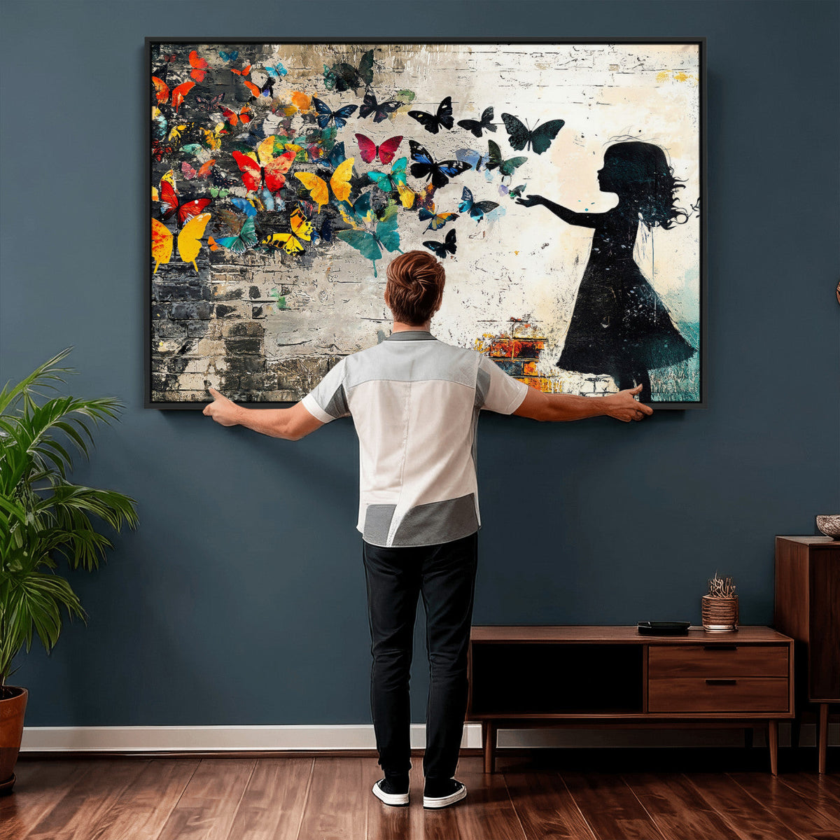 Banksy Butterfly Girl Wall Art Canvas Print, Framed Street