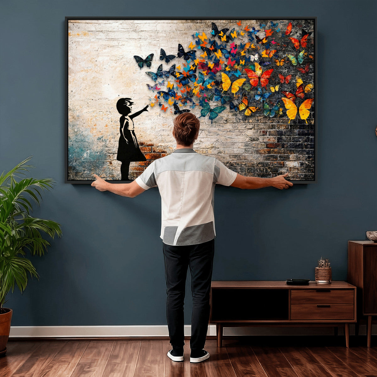 Banksy Graffiti Butterfly Girl Wall Art Canvas Print, Framed
