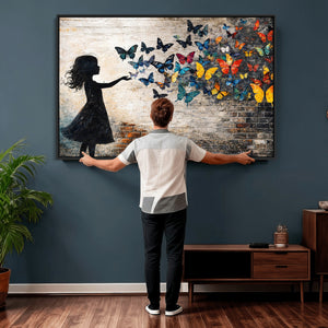 Banksy Butterfly Girl Wall Art Canvas Print, Framed Street