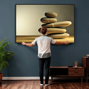Zen Stone Wall Art Canvas Print, Balanced Rock Stack Framed