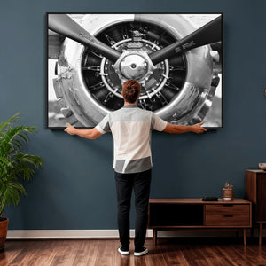 Vintage Propeller Plane Wall Art Canvas Print, Black and