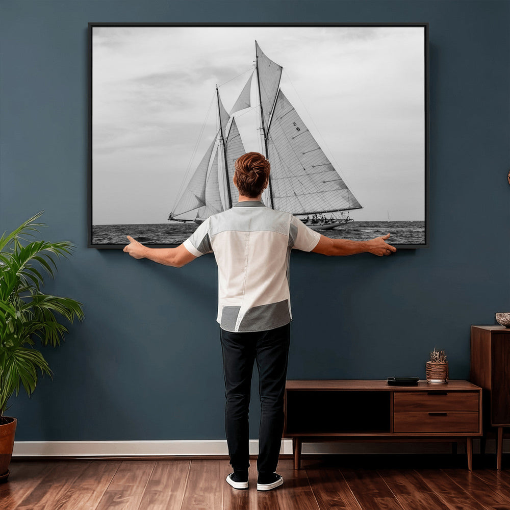 Vintage Sailboat Wall Art Canvas Print, Black and White