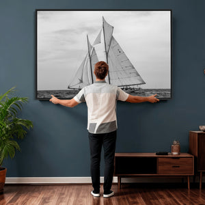Vintage Sailboat Wall Art Canvas Print, Black and White