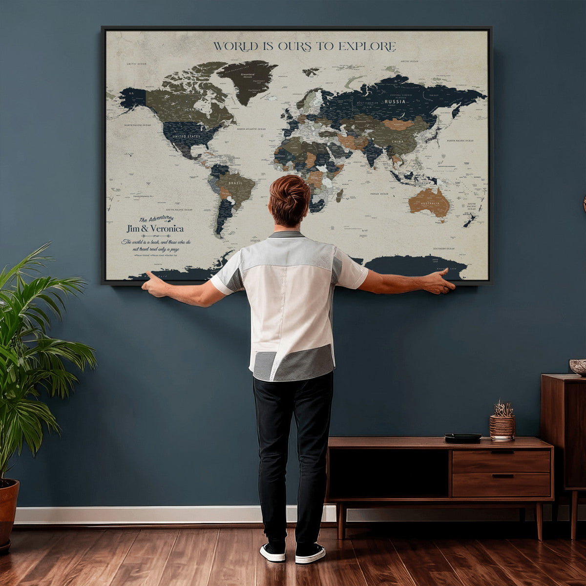 Custom Push Pin World Map Wall Art Canvas Print –