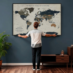 Custom Push Pin World Map Wall Art Canvas Print –