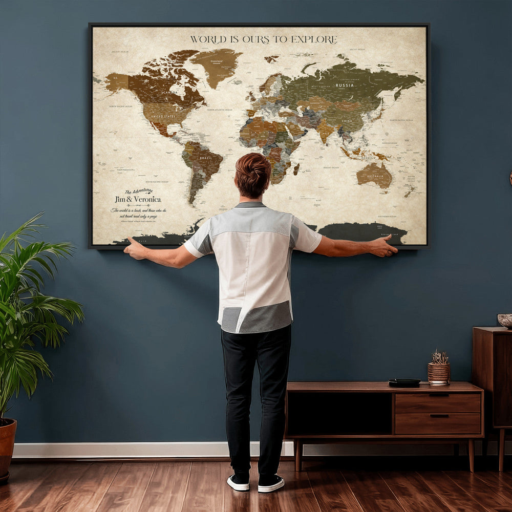 Custom Push Pin World Map Wall Art Canvas Print –