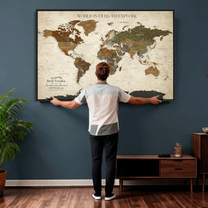 Custom Push Pin World Map Wall Art Canvas Print –