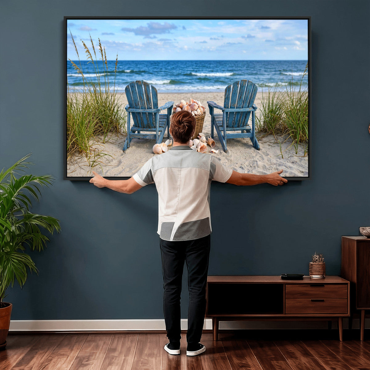 Large Beach Canvas Wall Art Coastal Adirondack Chairs Ocean