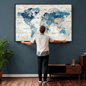 Watercolor World Map Canvas Wall Art Print – Abstract