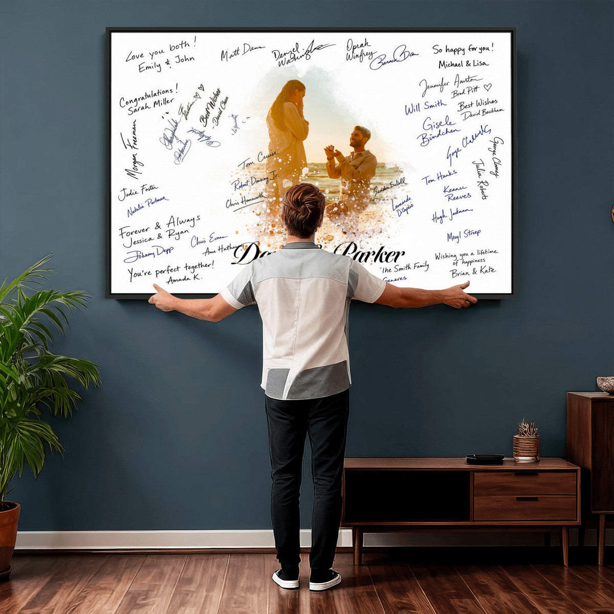 Wedding Guest Book Alternative Wall Art Canvas Print, Personalized Wedding Signature Poster, Custom Couple Photo Guestbook Canvas, Bridal Shower Reception Decor