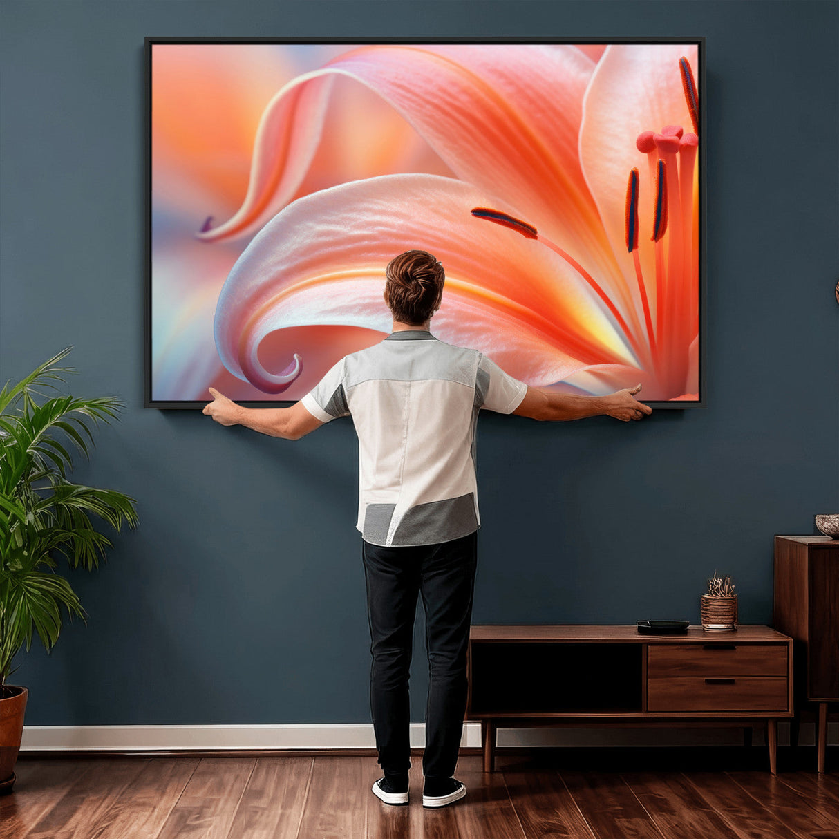 Peach Lily Canvas Wall Art, Coral Pink Flower Macro Photo Print, Botanical Bedroom Decor, Soft Floral Photography, Living Room Wall Art