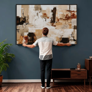 Blue Teal Abstract Canvas Wall Art, Modern Textured Painting Print, Navy Orange White Contemporary Art, Neutral Living Room Decor, Office Art