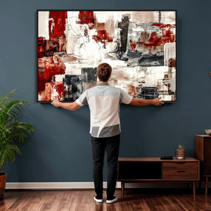 Blue Teal Abstract Canvas Wall Art, Modern Textured Painting Print, Navy Orange White Contemporary Art, Neutral Living Room Decor, Office Art