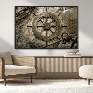 Wooden Ship Wheel Canvas Print, Multi Panel Canvas Wall Art