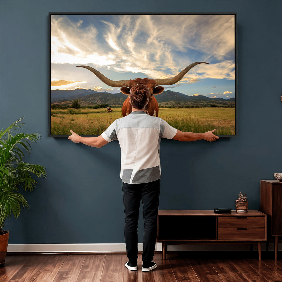 Texas Longhorn Canvas Wall Art – Majestic Triptych Animal