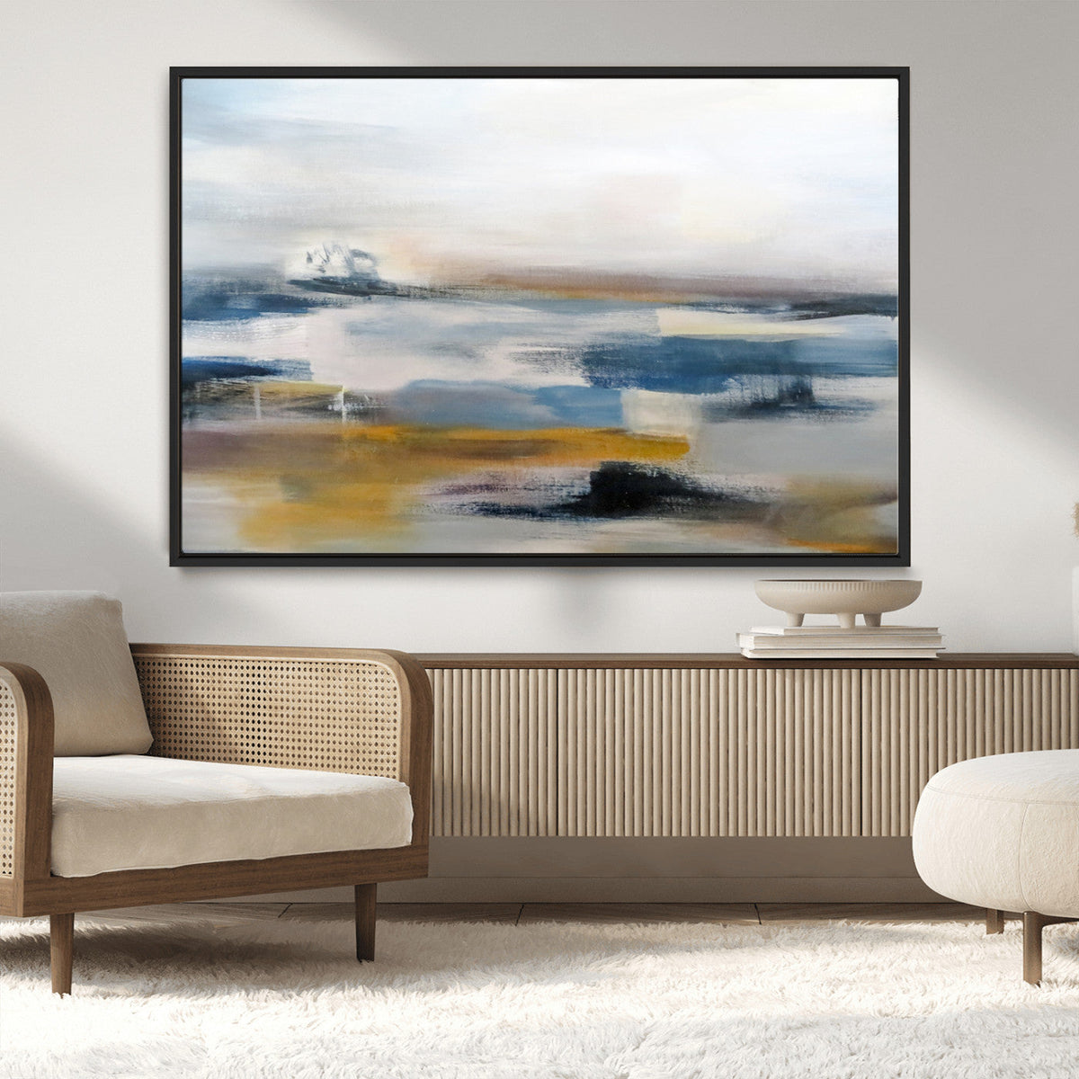 Abstract Landscape Wall Art Canvas | 3 Panel Modern Blue,