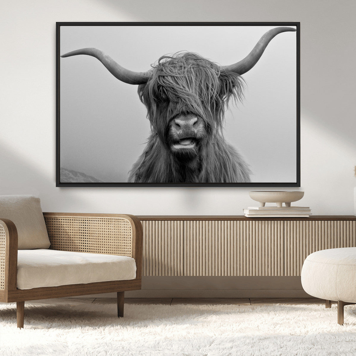 Texas Cow Wall Art Canvas, Texas Longhorn Cattle Canvas