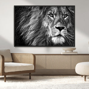Black and White Lion Canvas Wall Art Print – Wildlife