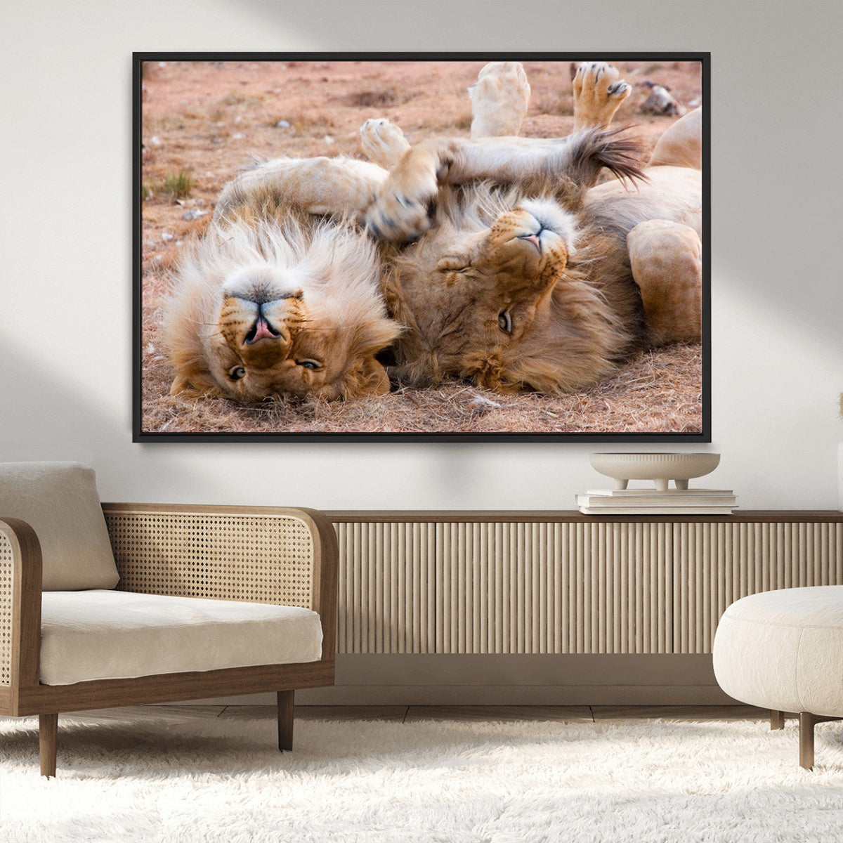 Lion Pair Wall Art Canvas Print – Framed Wildlife Scene with