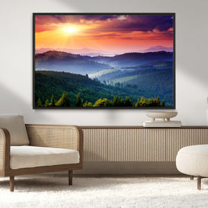 Mountain and Sunset Wall Art Canvas Print