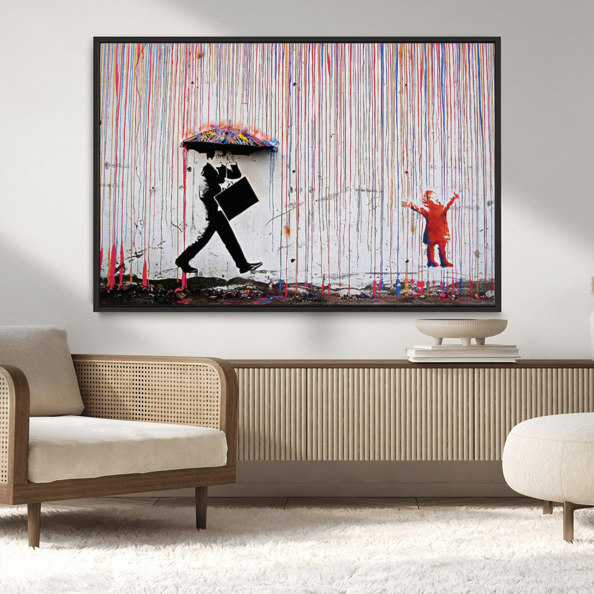Banksy Wall Art Canvas Print, Framed Graffiti Art Picture